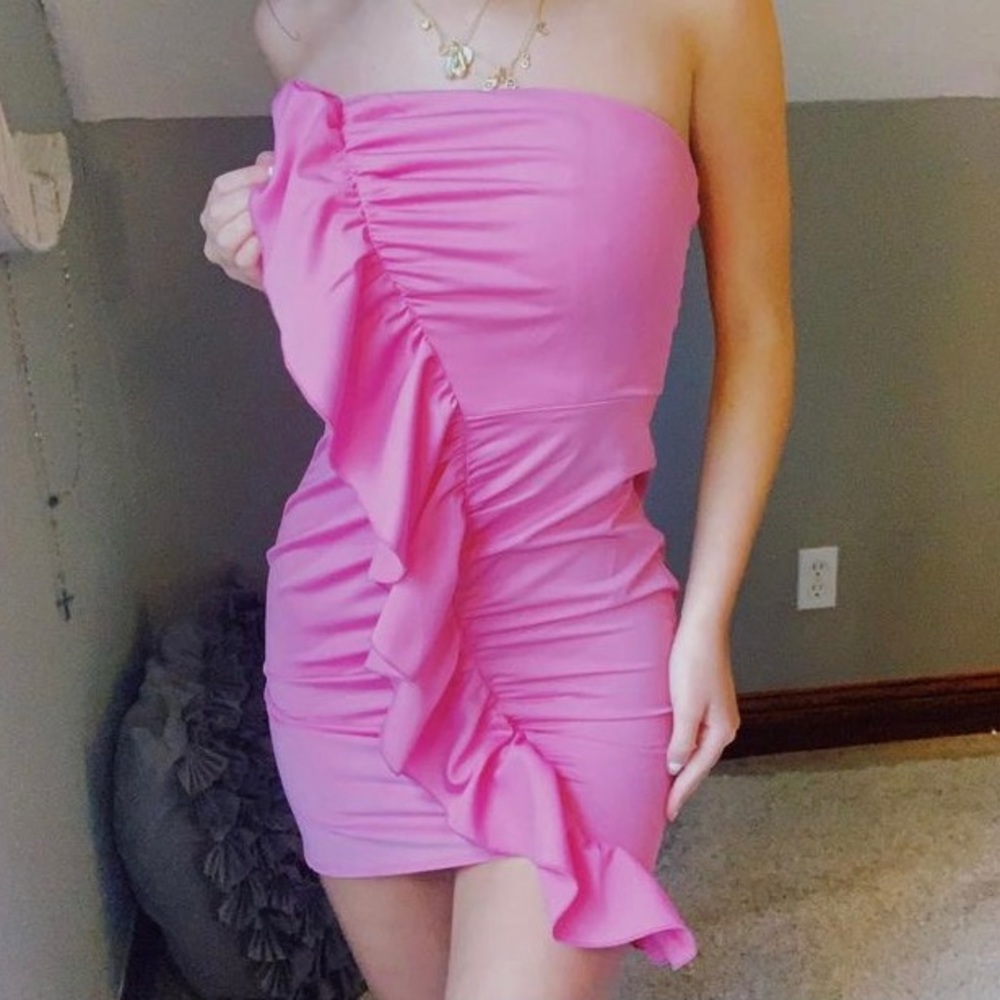 Pink Ruffle Mini Dress